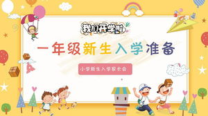 Modelo de desenho animado de admissão de pais de calouro da primeira série em PPT