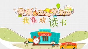 Crianças fofas e criativas lendo modelo de ppt dinâmico de desenho animado