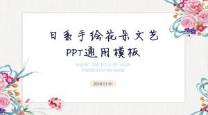 Japon el boyaması çiçekler edebi ppt genel şablonu