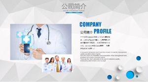 Modello ppt di riepilogo del piano di lavoro medico piatto blu