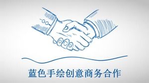 Template PPT bisnis kreatif yang dilukis dengan tangan berwarna biru