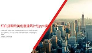 Vermelho e branco com modelo de ppt de plano arquitetônico criativo europeu e americano