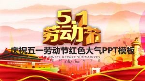 1 Mayıs İşçi Bayramı'nı kutlayan kırmızı atmosfer PPT şablonu