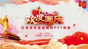 Ulusal Gün PPT şablonunu karşılamak için kırmızı arka plan