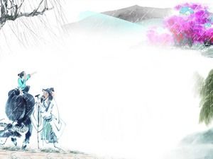 Çoban çocuğu kayısı çiçeği klasik Qingming Festivali PPT şablonu