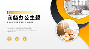 Motyw biura biznesowego Szablon PPT z pomarańczowym i czarnym tłem postaci w miejscu pracy