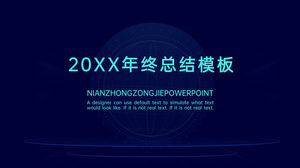 Ciemnoniebieskie elementy technologii linii wiatru na koniec roku szablon podsumowanie ppt