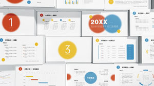 Modelo de ppt de relatório de final de ano de resultados de pesquisa científica de vento geométrico simples vermelho, amarelo e azul