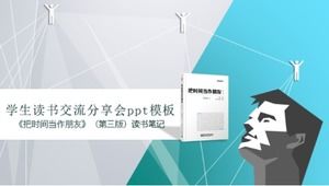 Aluno lendo modelo de ppt de reunião de compartilhamento de intercâmbio