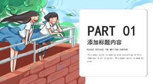 الشباب الكرتون نمط الخلفية التخرج كلية الدفاع قالب PPT