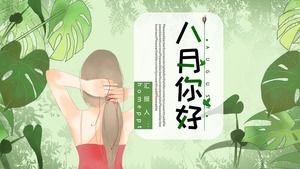 Modèle PPT de plan de travail d'août embelli de plantes vertes fraîches