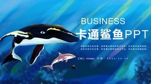 Beautiful blue cartoon shark illustration wind general PPT template