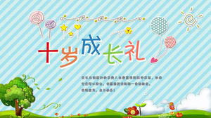 Niedliche Cartoon zehnjährige Wachstumszeremonie PPT-Vorlage