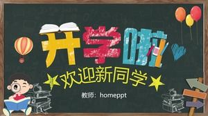 Sekolah yang dilukis dengan tangan kapur warna menyambut template PPT teman sekelas baru