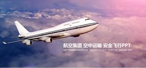 Modello ppt di volo del cielo della compagnia aerea