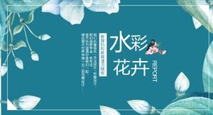 Requintado modelo de PPT de flores em aquarela azuis e elegantes