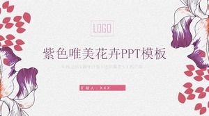 Fioletowe piękne ręcznie malowane kwiaty szablon PPT