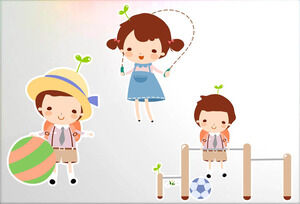 Cartoon-Sport und Kinder essen PPT-Material