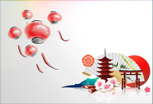 Classical folding fan umbrella lantern PPT material download