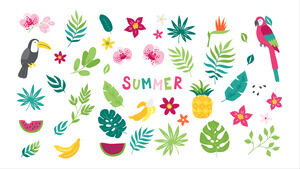 Selva tropical verano viento flores y pájaros ramas y hojas fruta ppt vector material