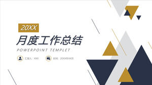 Ежемесячный шаблон резюме работы PPT с синим и желтым фоном треугольника