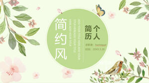 PPT-Vorlage für persönlichen Lebenslauf mit frischen Aquarellblumen und Vogelhintergrund