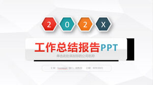 Elegante modello ppt di report di riepilogo del lavoro tridimensionale colorato di sfondo grigio basso poligonale