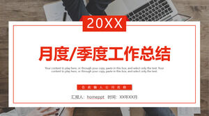 Modèle PPT de rapport de synthèse des travaux trimestriels mensuels rouges Modèle PPT