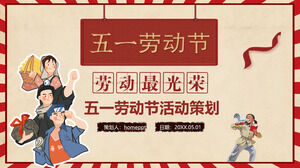 Modelo de PPT de plano de planejamento de eventos do Dia do Trabalho de 1º de maio delicado vermelho