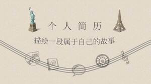 Template PPT resume pribadi dinamis yang dilukis dengan tangan berwarna krem