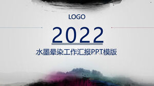 Blue ink smudge work report PPT template