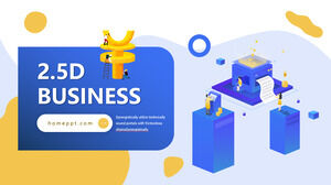 Modelo PPT de relatório de resumo de debriefing 2.5D azul e amarelo