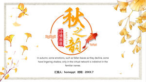 Güzel altın ginkgo yaprağı arka plan sonbahar kafiye PPT şablonu