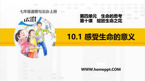 People's Education Edition Grade 7 Moralità e Stato di diritto "10.1 Sentire il senso della vita" Modello PPT del materiale didattico