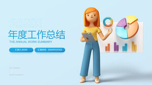 المرأة في مكان العمل 3D التوضيح بسيطة وجديدة ملخص العمل قالب باور بوينت