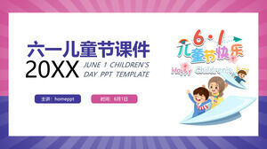 Mavi ve pembe renk eşleştirme arka plan ile Çocuk Bayramı tema sınıfı toplantı PPT şablonu