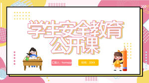 ピンクメンフィススタイルの学生安全教育オープンクラスPPTテンプレートのダウンロード