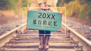 Plantilla PPT de álbum de fotos de viaje de fondo de niña con maleta en mano