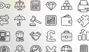 48 hitam dan putih garis tipis kreatif yang dilukis dengan tangan ikon PPT material