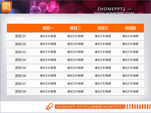 Un conjunto de plantillas de la tabla de datos de PowerPoint práctica