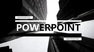 黒と白のパーソナライズされた商業ビルの背景写真のタイポグラフィPPTテンプレート