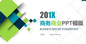 Plantilla PPT del plan de financiación del negocio del fondo gráfico cuadrado del color azul y verde