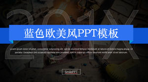 Albastru stil european și american stil PPT șablon