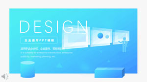 Business summary report blue gradient wind PPT template