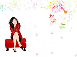 卡通美女背景的時尚幻燈片模板下載