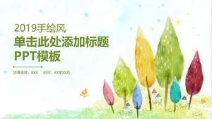 Modelo de PPT pequena árvore aquarela colorida dos desenhos animados