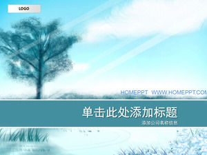Elegant blue natural scenery PPT template download