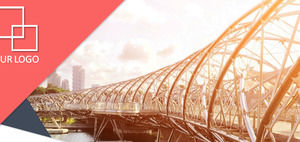 Modelo de PPT de estilo europeu e americano com polígonos e ponte de fundo