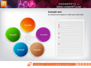 Cinci butoane cu cinci colțuri stele materiale diagramă de diapozitive