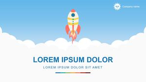 Fresh cartoon small rocket PPT template download